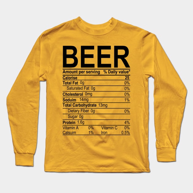 Beer Nutritional Facts Long Sleeve T-Shirt by DragonTees